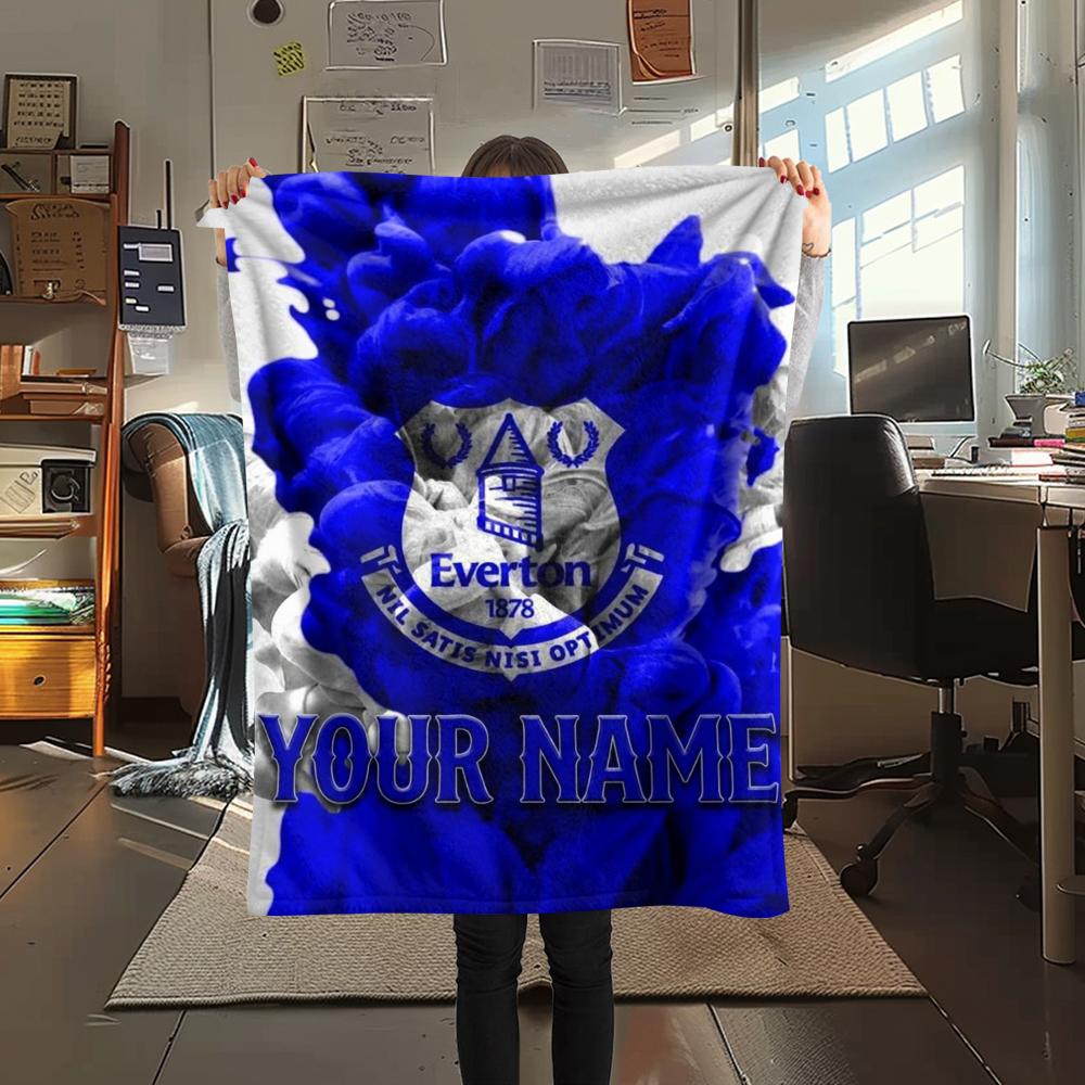 1PC Custom Name Everton FC Patterned Flannel Blanket Suitable For All Seasons for Home Decor Warmth and Comfort Gifts Holiday Present