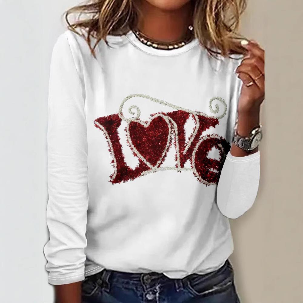 Женские футболки с круглым вырезом и 3D-принтом с узором «Любовь», модные повседневные футболки с длинным рукавом
