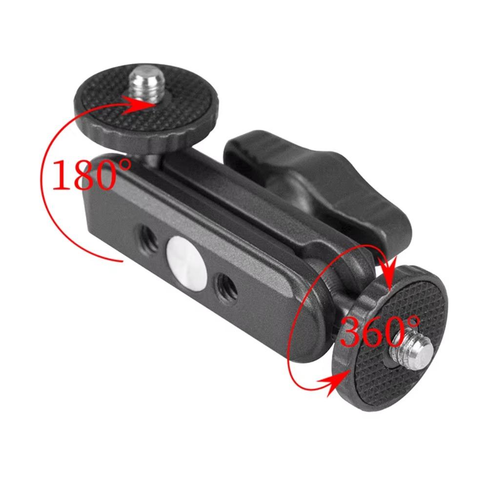 Dual Ball Head Magic Arm Pea Clip, Universal Camera Bracket 360° Adjustable 1/4 Inch Screw for Vlog Fill Light Mic Action Camera