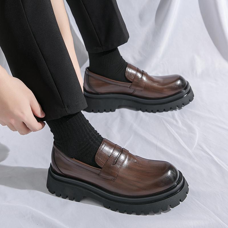 Men Loafer Dress Elevator Shoes Height Increase Classic Leather Thick Sole Creepers Platform Shoes