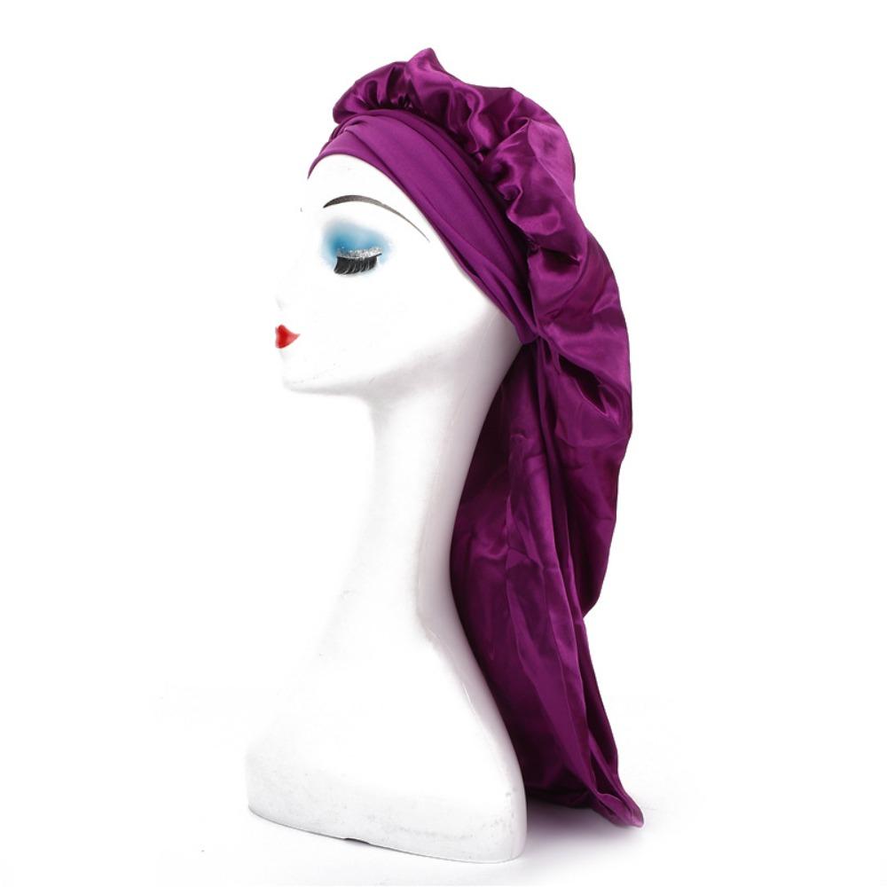 Silky Satin Sleep Bonnet Extra Large Sauna  Shower Caps Solid Color Women Long Sleep Cap