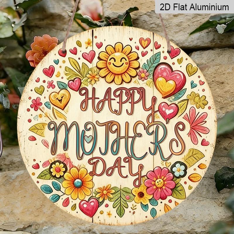2D Flat Retro Aluminum Wall Decorations in Various Sizes. Warm, Hand-painted Mother's Day Theme with Watercolor Flower and Heart Patterns. Ideal for