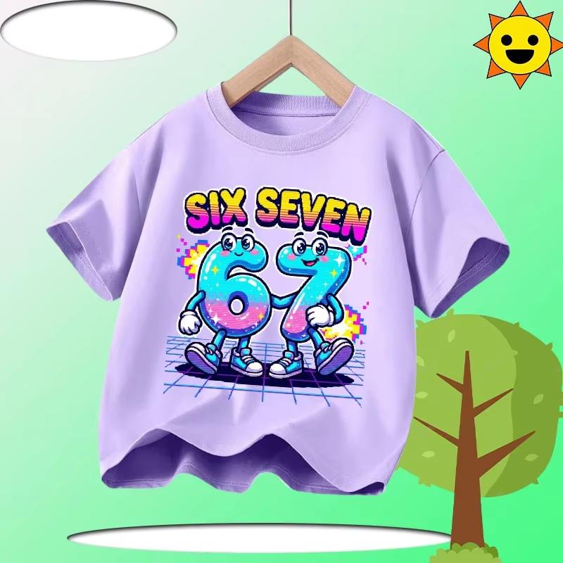 Kids Purple SIX SEVEN 67 Fire Lightning Graphic TShirt Soft Cotton Game Tee for Boys Girlsdf0173