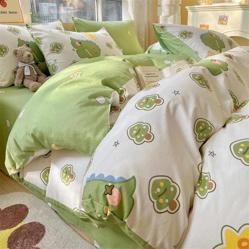 Комплект постельного белья из четырех предметов, пододеяльник из чистого хлопка с цветочным рисунком, простыня для спальни из трех предметов