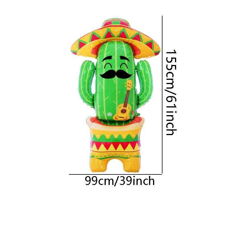 1pc 61-inch Standing Large Base Flowerpot Cactus-Shaped Balloon Mexican Theme Party Atmosphere Decoration Festival Supplies