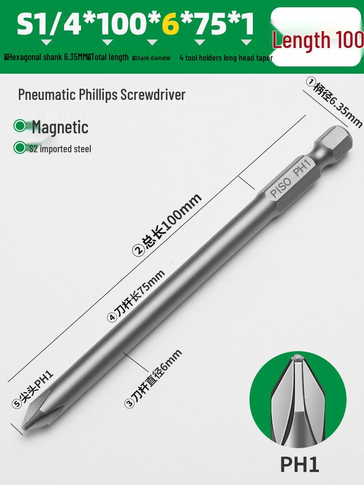 PISO Anti-Slip Cross Extended Rod Strong Magnet Hex PH2 Drill & Screwdriver Bit Set