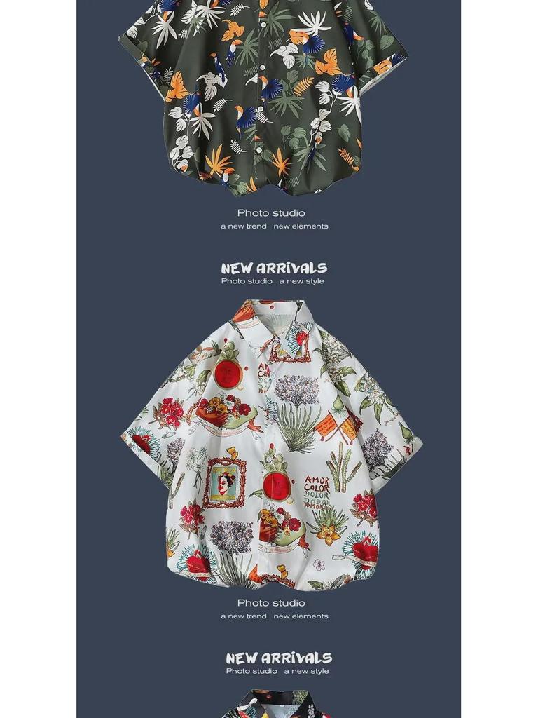Летняя корейская ретро-цветочная свободная рубашка для пары - модный мужской топ с коротким рукавом