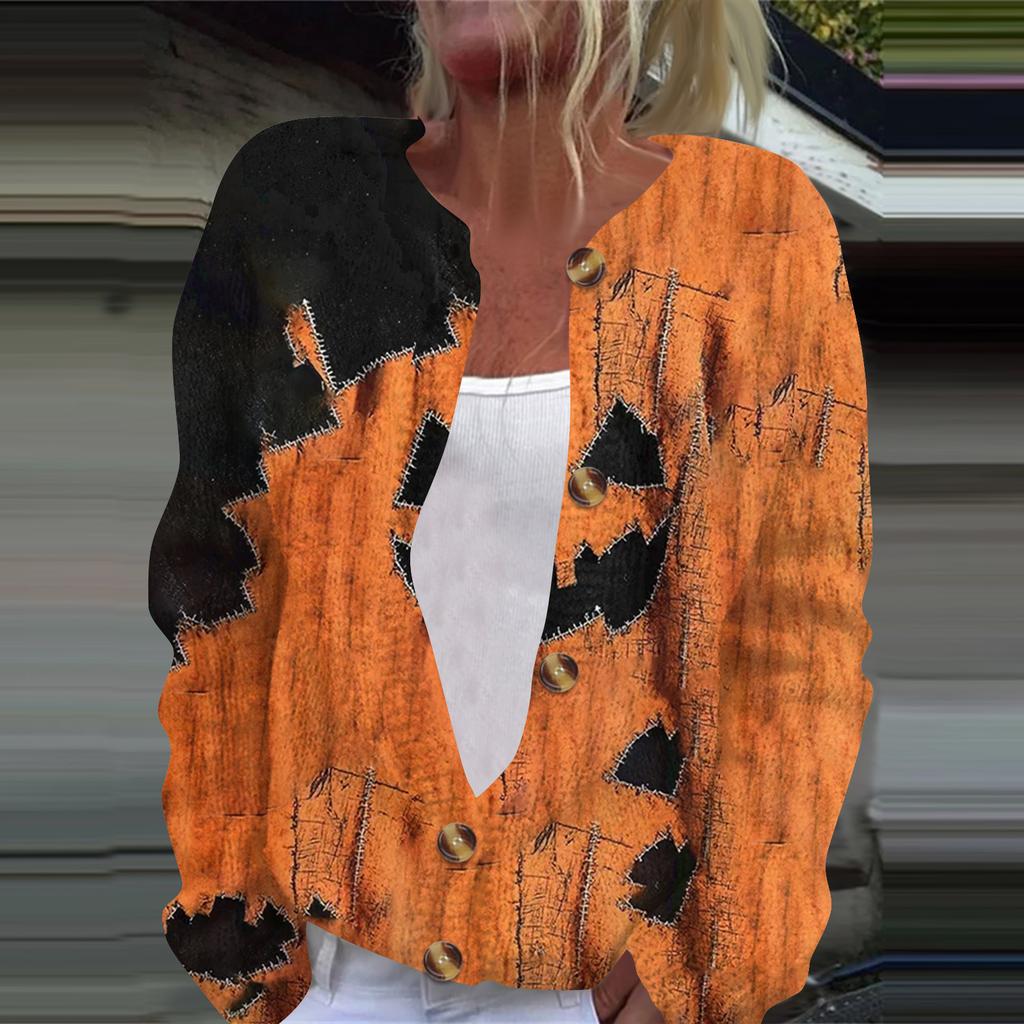 Women's Fashion Printed Long Sleeve Knitted Cardigan Button Down Jacket