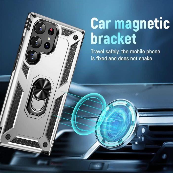 Coque de protection - Booling - pour Samsung Galaxy S24 Ultra - Rigide Antichoc - Argenté - Support Anneau