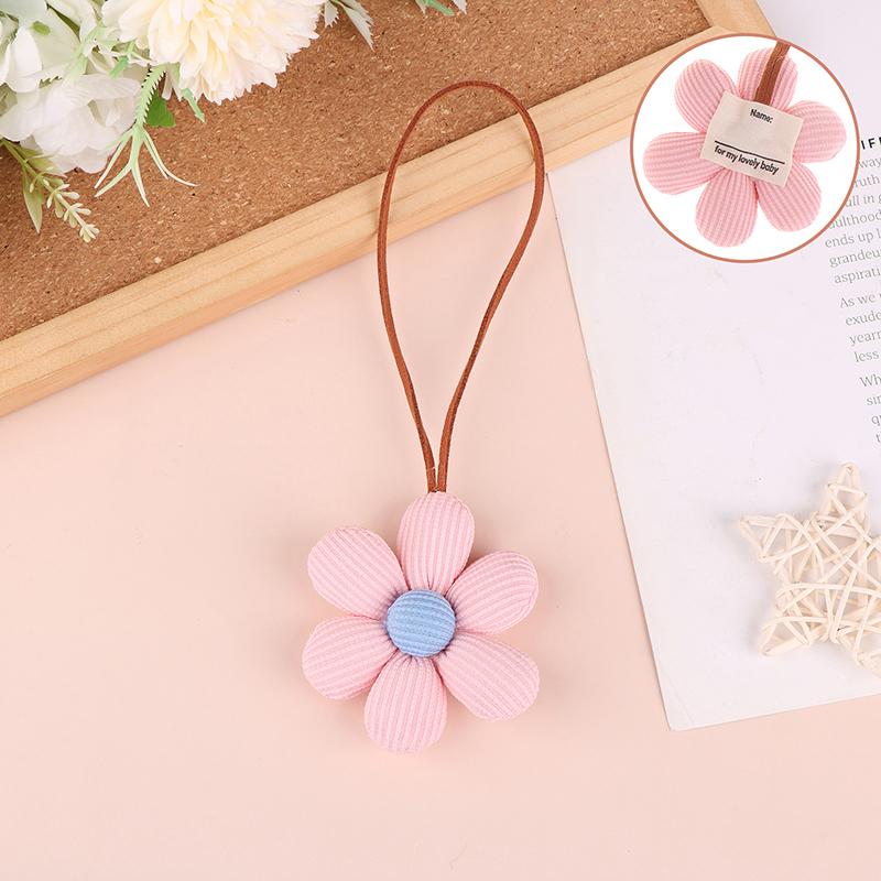 3D Color Six-Petal Flower Name Sticker Pendant Fabric Flower Doll Anti-Lost Lanyard Luggage Tag Charm Keychain Bag Decor Toys
