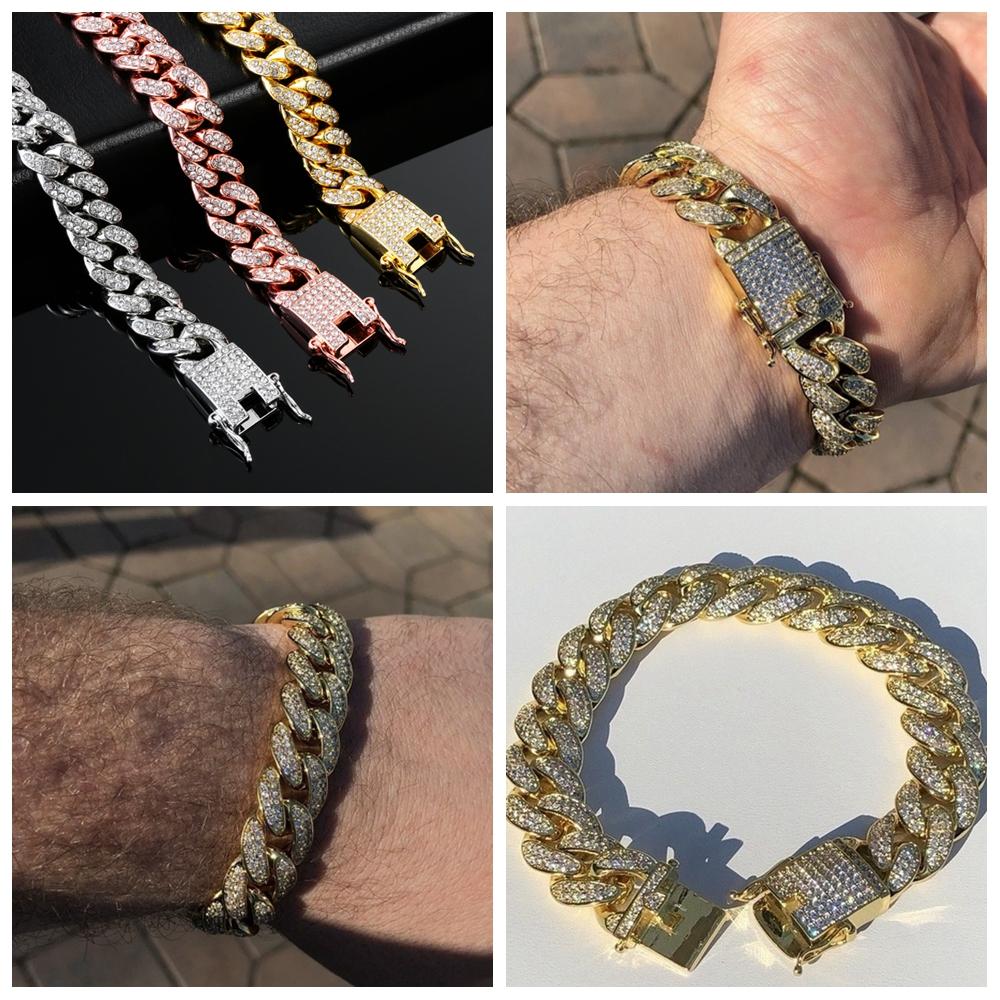 Women Men Fashion Bracelet Luxury Shiny Inlaid Rhinestone Bracelet Link Chain Hip Hop