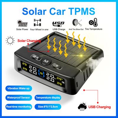 Солнечный TPMS автомобильный датчик давления в шинах цифровой цветной дисплей 4 внешних датчика водонепроницаемый давление в шинах предупреждение о температуре