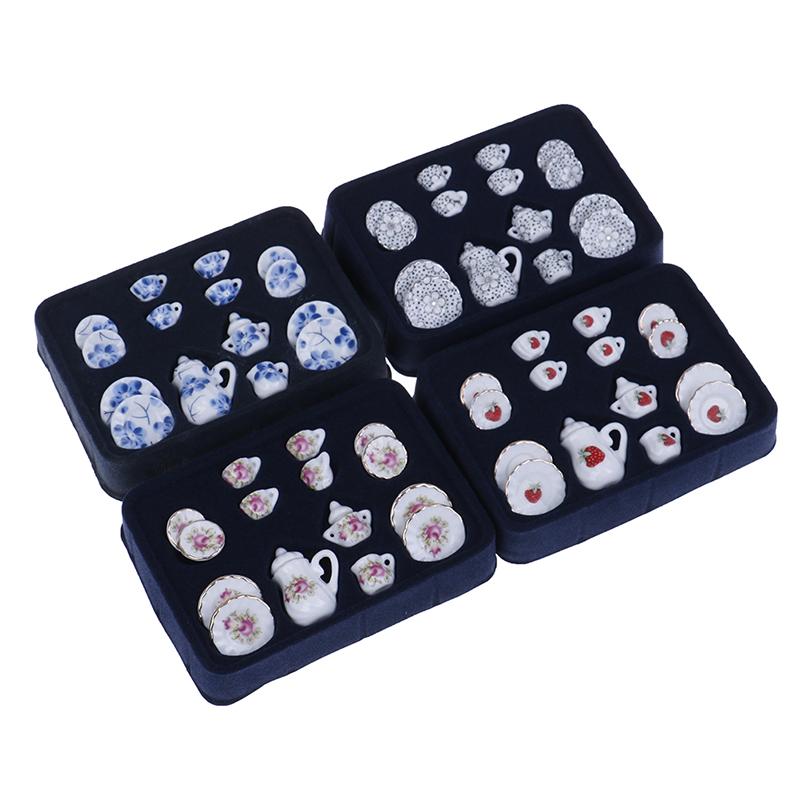 15 шт. 1:12 Миниатюрный Фарфоровый Чайный Сервиз Цветочный Чинц Столовая Посуда Кухня Мебель для Кукольного Домика Игрушки для Детей Чайник DIY Игрушки