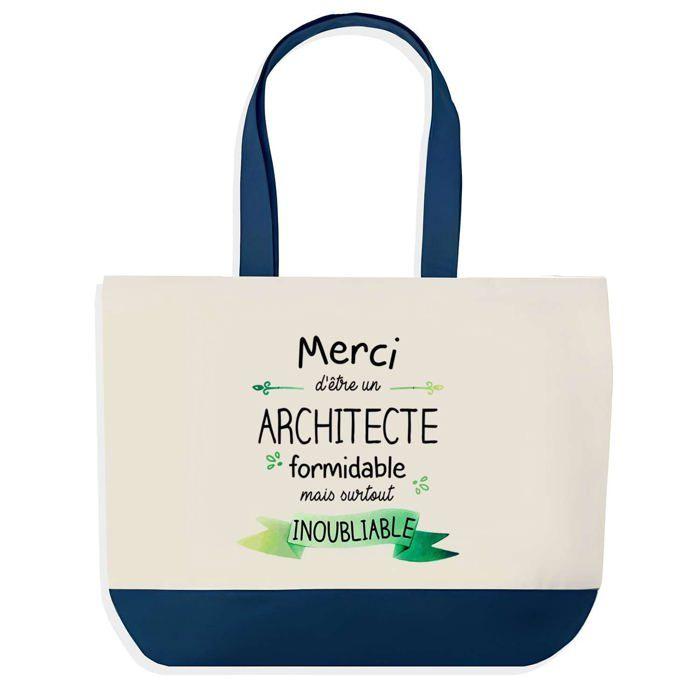 Cabas - PLANETEE - Merci Architecte Inoubliable Homme Collègue Départ Cadeau Anniversaire Noël - Bleu - Coton - 40x45cm