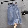 2025 Women Spring New Style Plus Size Tassel Skirts Elastic Solid Denim Loose Soft A-Line Blue Vintage Basic Skirt 5XL