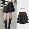 Women's High-Waist PU Leather Shorts - Black A-Line, Wide-Leg, Fall/Winter 2023 Collection