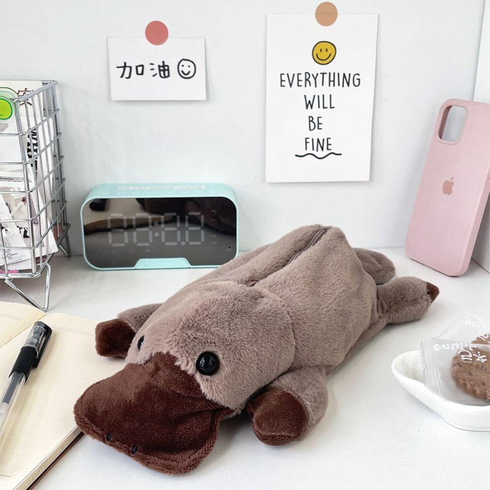 Animal Shape Platypus Plush Doll Pencil Bag Zipper Pouch Stationery Storage Bag Stationery