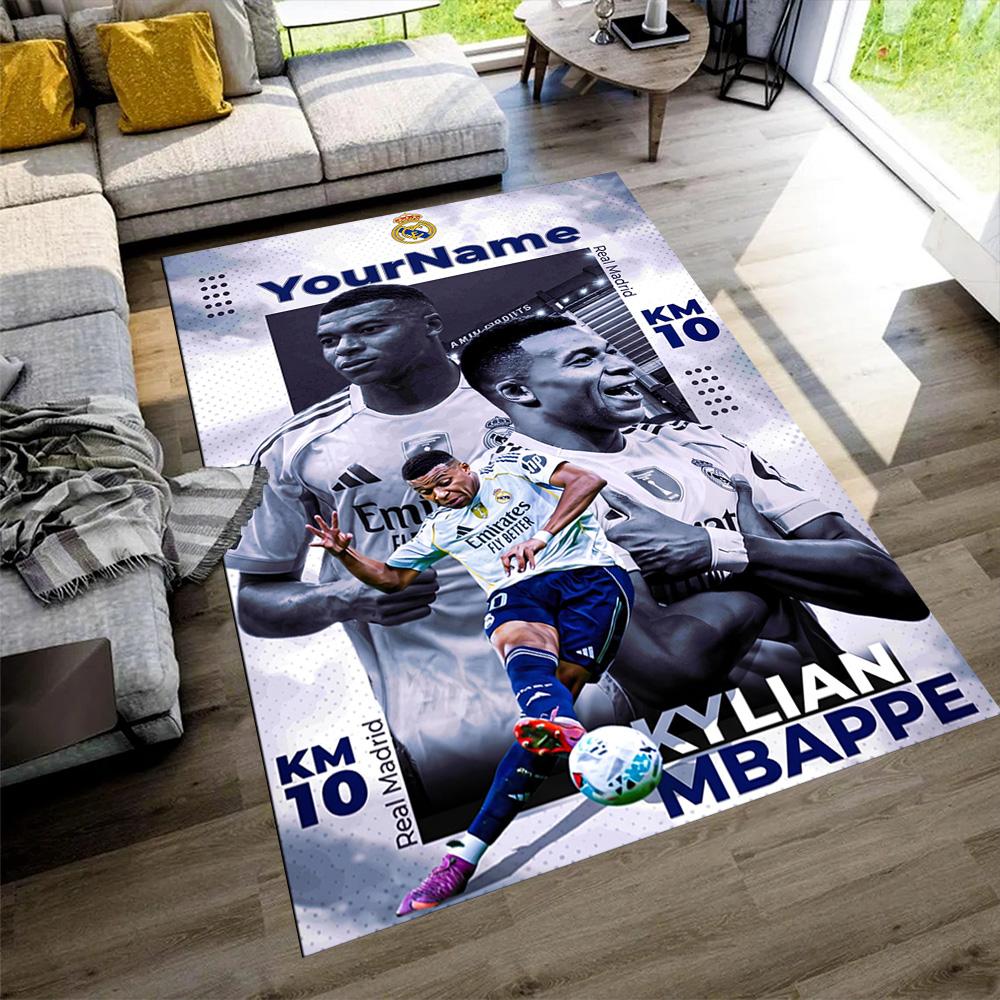 Mbappe Customize Your Name Area Rug Suitable for Study room Playrooms Foyer Balcony Anti-slip Rug Anime Office Decor Perfect Gift for Friends & Family