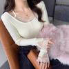 Lace Knitted Bottoming Shirt Women's Inner Season New Crew Neck Sweater Design Slim Top