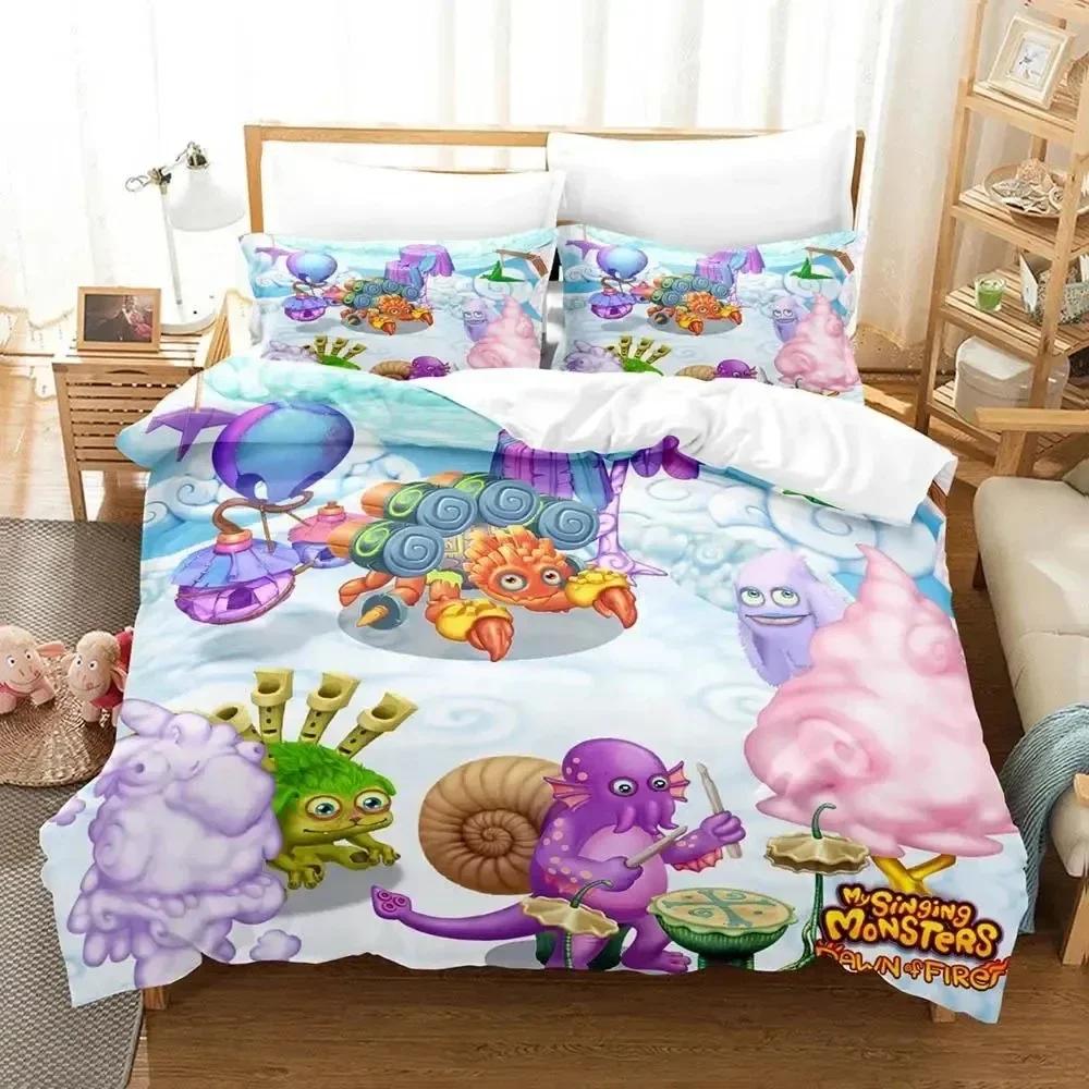 Game My Singing Monsters Bedding Set Printed Bed Set With Pillowcase Duvet Cover Soft Queen King Size Bedclothes Home Boys Adult