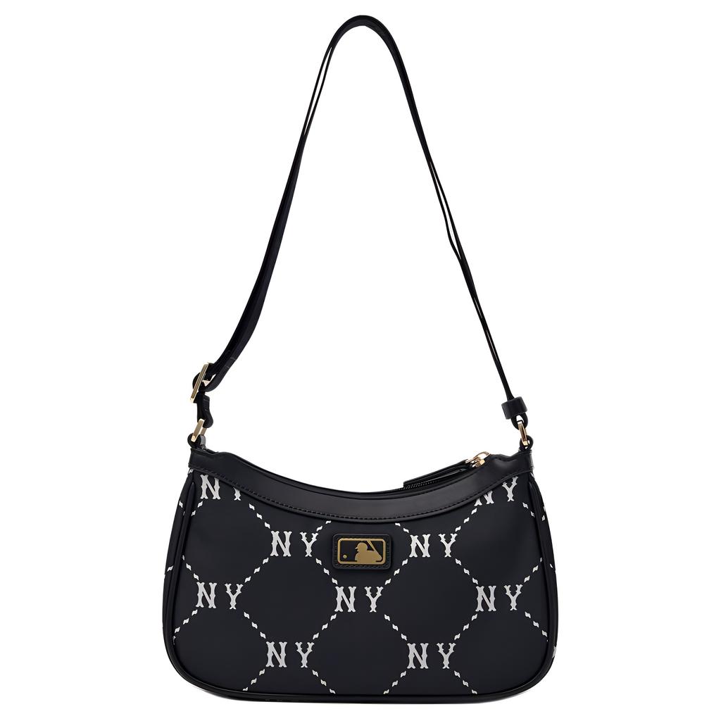 MLB Fashion Dark Pattern Embossed Vintage Diamond Floral Leather Crossbody Shoulder Bag Women bags Black 7ACRMD15N-50BKS
