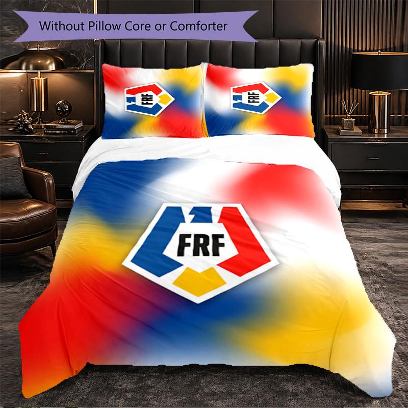 Romania Football Pattern 3 Pieces Bedding Set Soft Microfiber Duvet Cover with Pillow Cases for Bedroom