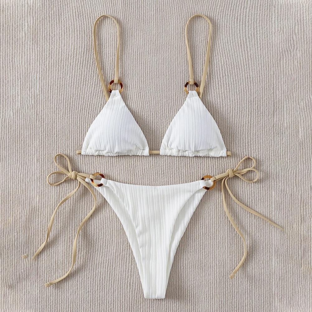 Мягкий трехточечный женский купальник-бикини, однотонный, на тонких бретельках, женский купальник-кольцо, раздельный купальник, беспроводной купальный костюм