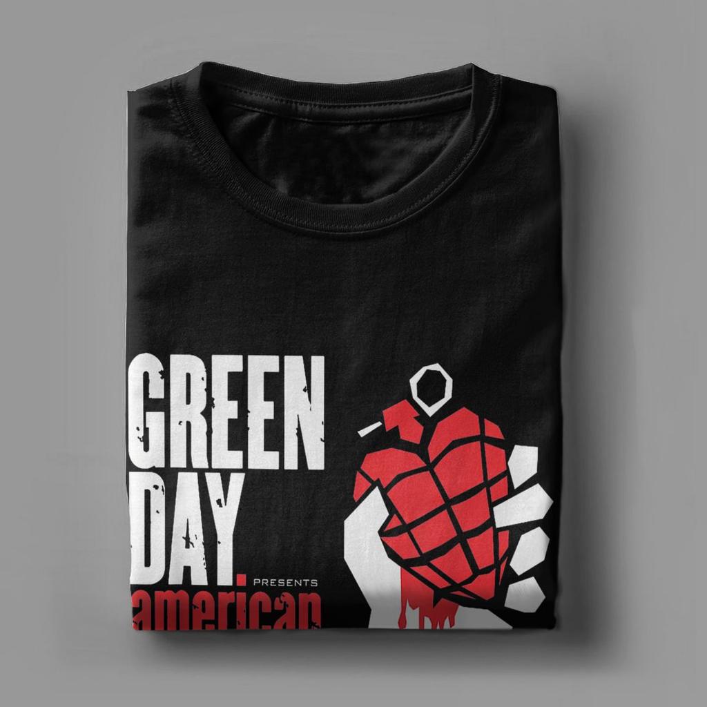 Мужские футболки Green Days American Idiot Vintage Pure Cotton Tee Shirt Short Sleeve Harajuku Hip Hop Fans T Shirts Round Gate