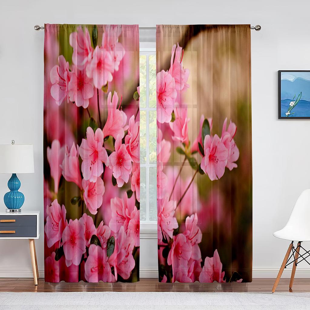 Весенние цветущие фиолетовые цветы, прозрачная вуаль, шторы для кухни, гостиной, спальни, современный декор, тюлевая занавеска, обработка окна
