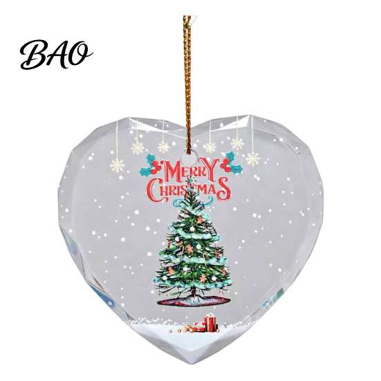 Xmas Tree Hanging Ornaments Heart Shaped Christmas Ornaments, Crystal Santa Winter Scene Ornament, Transparent Festive Porch Pendant Decor for Window