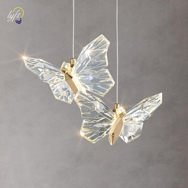 LED Butterfly Pendant Lights Nordic Indoor Lighting Fixture For Home Decor Dining Table Living Room Bedroom Crystal Hanging Lamp
