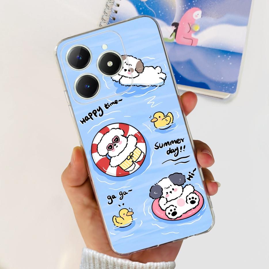 For Realme C61 Case RMX3939 Cute Panda Cartoon Painted Cover Soft Slim Phone Case For Realme C63 C 61 RealmeC61 RealmeC63 Bumper