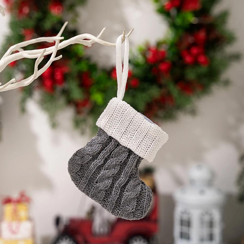 Christmas Sock Outfit Knitted Sock Red Green Xmas Tree Hanging Home Party Table Decoration Christmas Decor