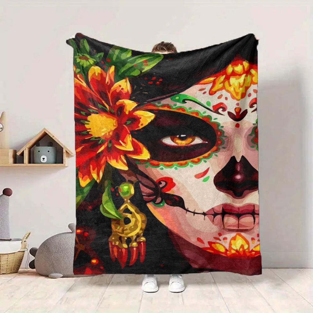 1pc Day of the Dead Mask Blanket Lightweight Flannel Blanket Throw Blanket For Sofa, Bed, Travel, Camping, Livingroom, Couch, Chair, And Bed yy2509026