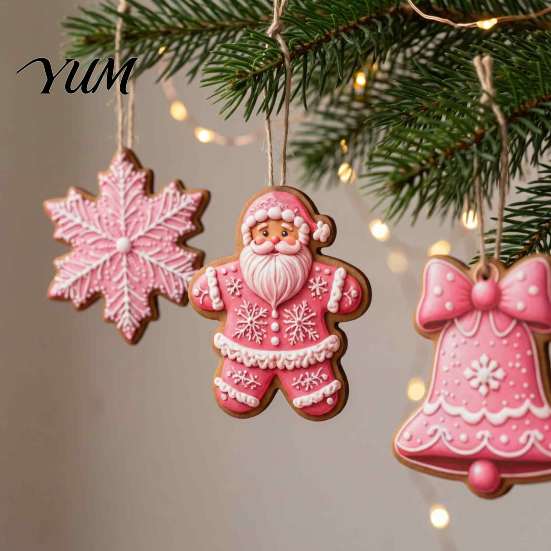 Indoor Winter Holiday Decorations 12/24/36Pcs Pink Gingerbread Christmas Wooden Ornaments, Xmas Tree Hanging Decorations, Decorative Wood Shapes