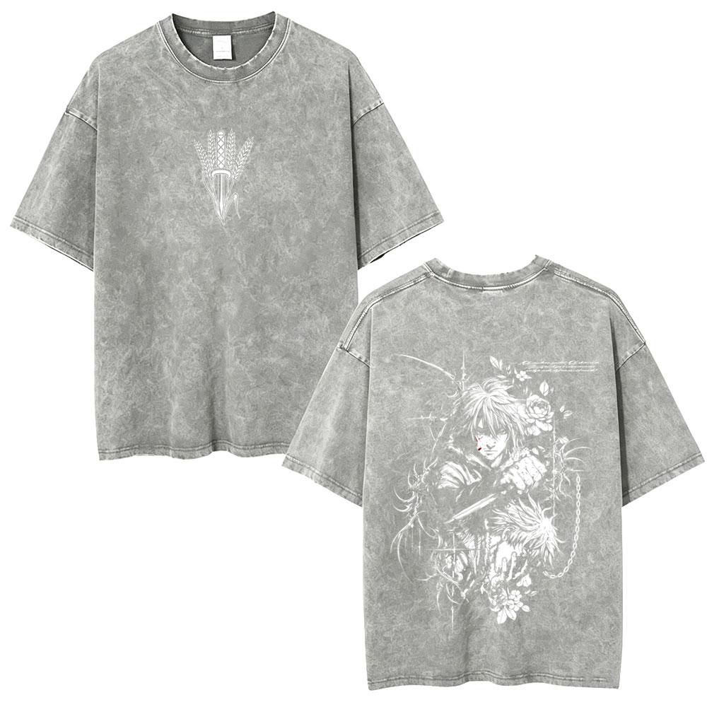 Anime Vagabond Miyamoto Musashi Washed Vintage T Shirt Men's Women Manga Casual Oversized T-shirts Male Fashion Retro Streetwear