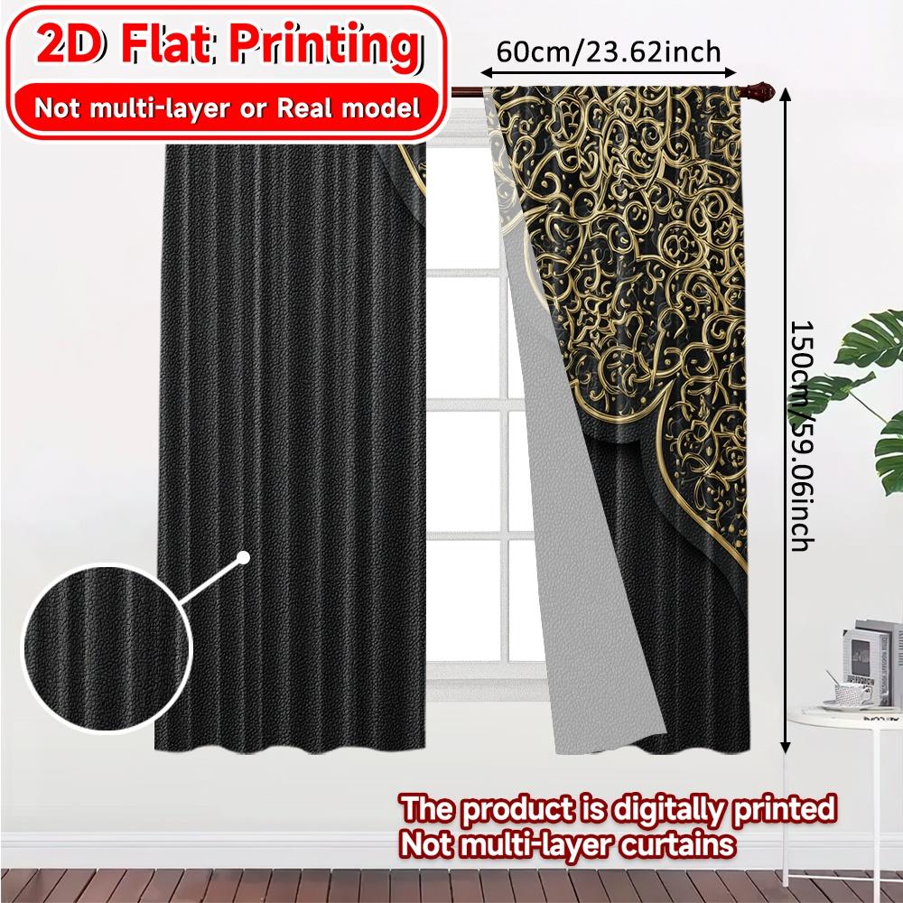 2D Flat Printing,2pcs Eid Elegance Modern Contemporary Curtains Durable 100% Polyester Fabric Curtains Gifts Ldeal for Living