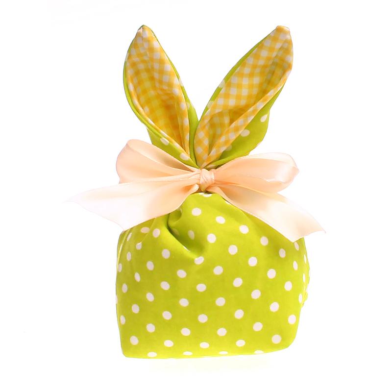 1Pc Candy Bag Easter Figure Originality Silk Ribbon Cartoon Rabbit Ear Floral Print Fabric