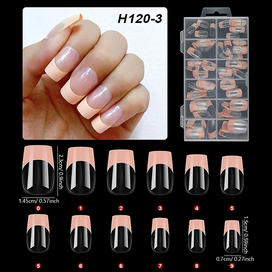 120 шт. накладные ногти во французском стиле, полное покрытие на кончиках ногтей, носимые ногти среднего размера