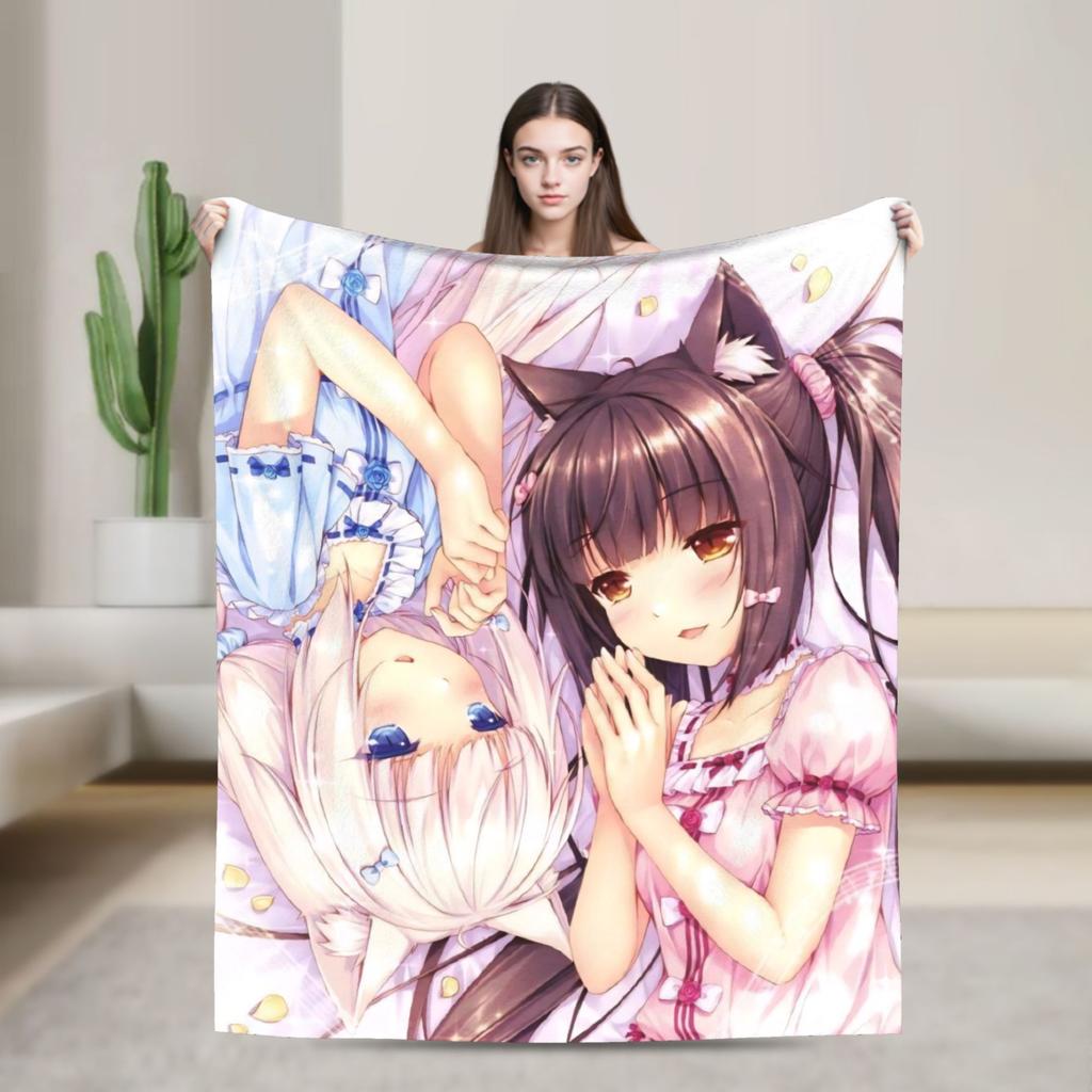 Soft Warm Blanket Picnic Nekopara Cartoon Game Throw Blanket Flannel Bedspread For Living Room Fashion Sofa Bed Cover