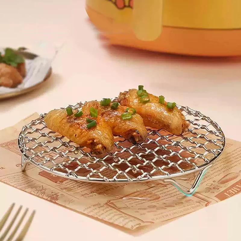 Круглая решетка для аэрофритюрницы с ножками, штабелируемая, сетчатая, для гриля, из нержавеющей стали, антикоррозийная, для домашней кухни, духовки, пароварки, плиты
