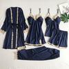 5 Pcs/Set Women Pajamas Set Nightgown Nightdress Top Shorts Pants Set Silky