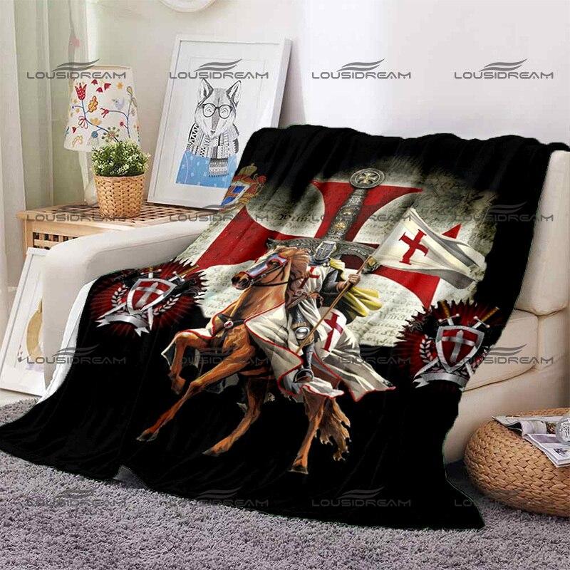 Crusader Cross Pattern Blanket Templar Knights Warm Flannel Thin Blanket Portable Home Travel Office Lunch Break Blanket
