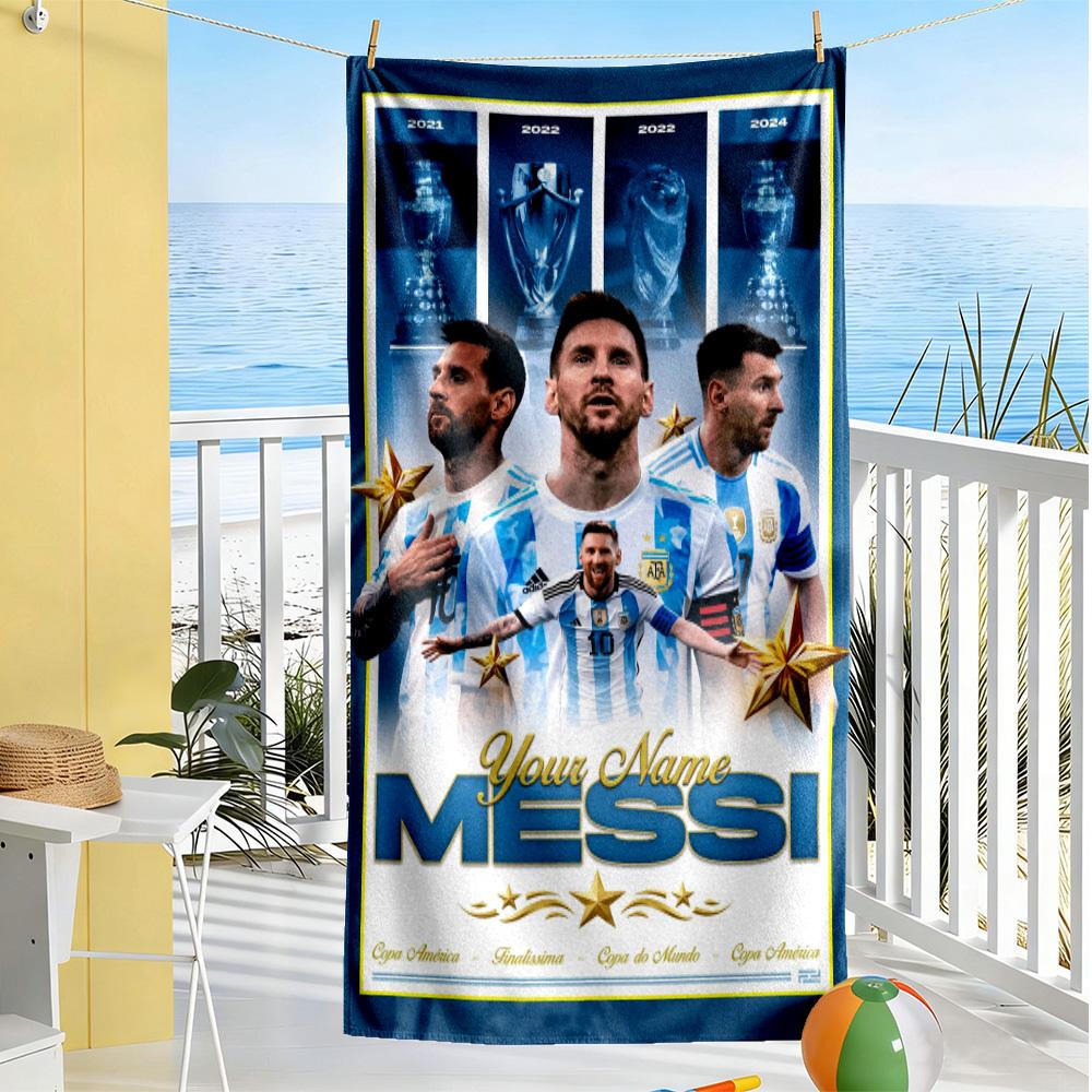 Football Messi Customize Your Name Beach Towel Super Soft Microfiber Quickdry Fabric Suitable for Swimming Gym Camping Yoga Vacation