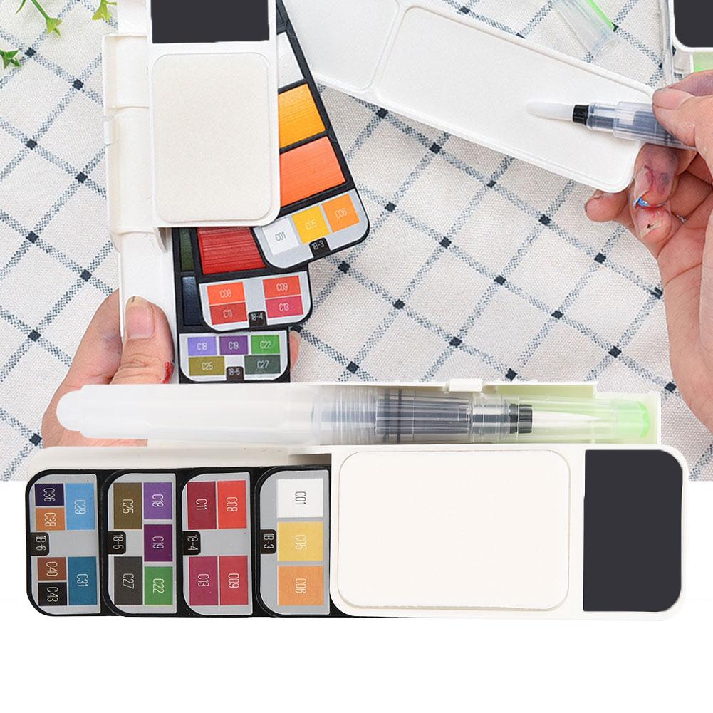 Твердая акварельная краска веерообразная складная портативная 18 цветов пигмент + водная кисть