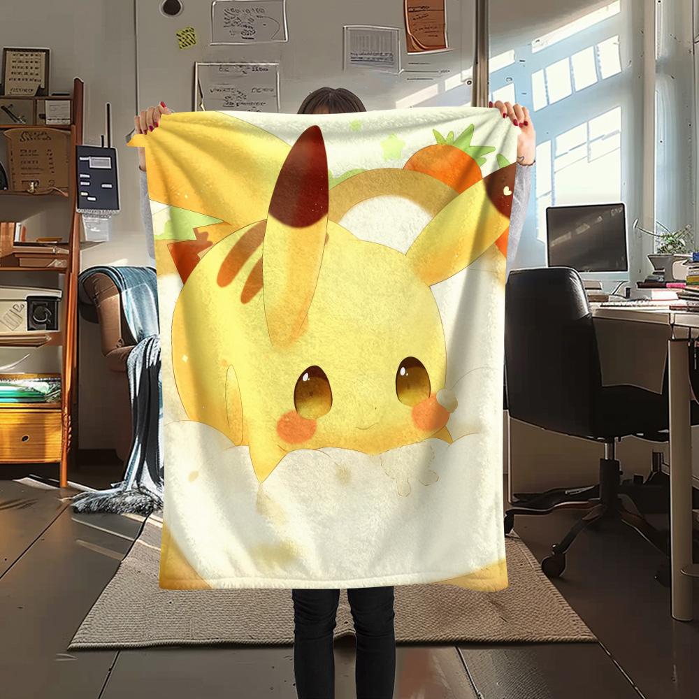 Cute Pikachu Print Flannel Blanket, High quality Comfortable for All Seasons, Home Decor, Warmth and Comfort