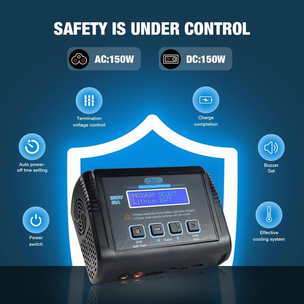 LiPo Battery Charger 150W 10A RC Battery Charger RC Car Charger Balance Charging Fast Charge Discharge Smart Charger for LiPo/Li-ion/Life