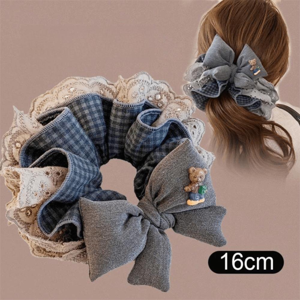 Lace Trim Fabric Hair Tie Bear Hair Accessory Cute Bear Lace Hair Scrunchie Women Girls