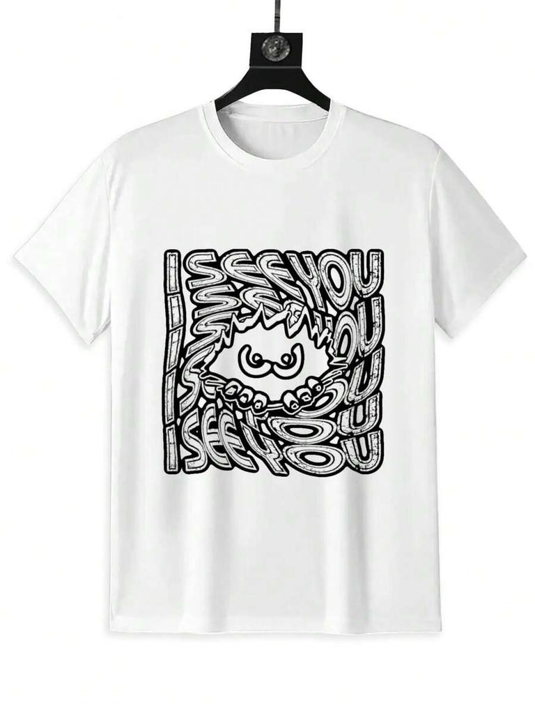 Unisex's T-Shirt | 'I SEE YOU' Artistic Lettering & Cartoon Eyes Graphic