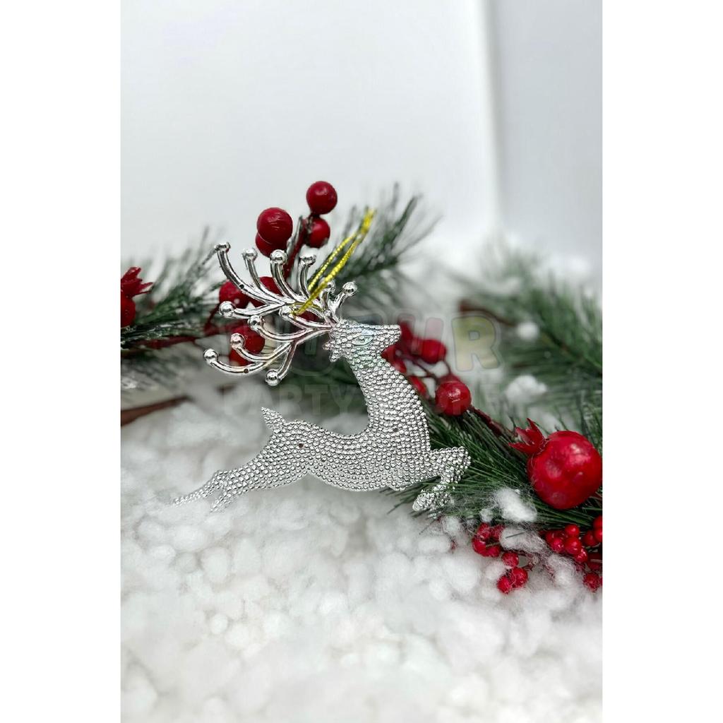 2 Pieces Running Deers Christmas Tree Ornament Silver Gray Colored Deer 11x13 Cm New Year Pine Tree Ornament